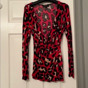 INC faux leopard wrap shirt with front pleats